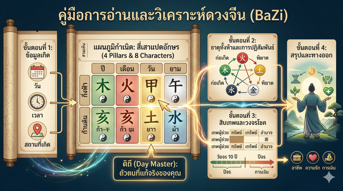 ตำรา คู่มือ ศึกษา วิเคราะห์ ดวงจีน วิธีอ่านดวงจีน ดูดวงจีน โป๊ยยี่สี่เถี่ยว ปาจื้อ bazi